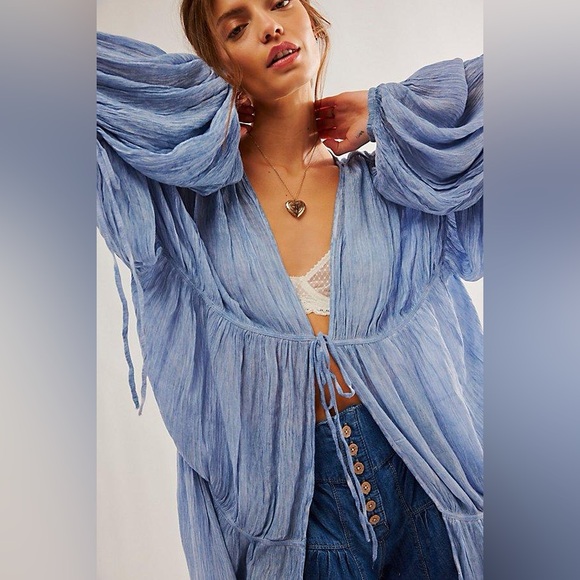 FREE PEOPLE JULIET KIMONO BLUE - Picture 4 of 12